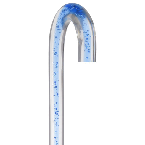 Clear Ocean Cane: Blue Streak w/ Floating Bubbles in Clear Shaft