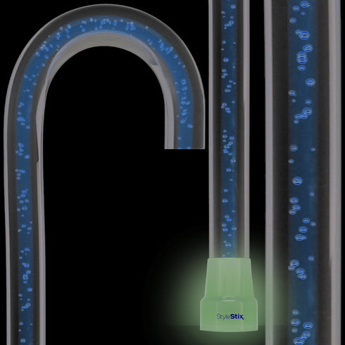 Clear Ocean Cane: Blue Streak w/ Floating Bubbles in Clear Shaft