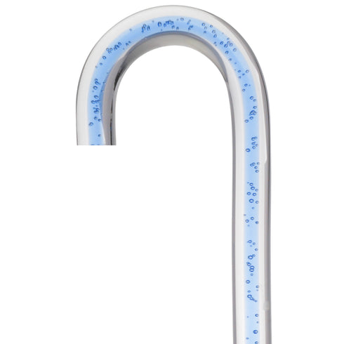 Clear Ocean Cane: Blue Streak w/ Floating Bubbles in Clear Shaft