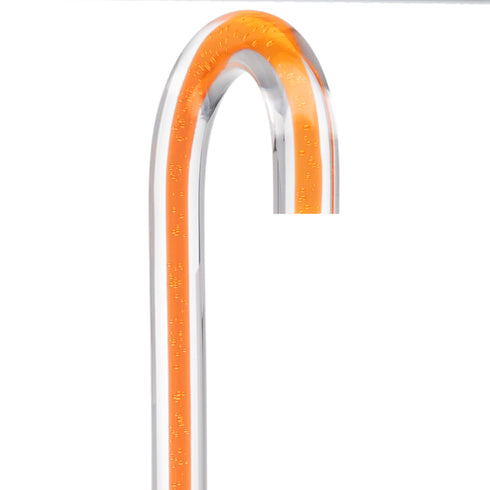 "Be Bold Wear Orange" Cane: Orange Streak w/ Floating Bubbles in Clear Shaft