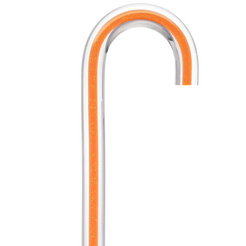 "Be Bold Wear Orange" Cane: Orange Streak w/ Floating Bubbles in Clear Shaft