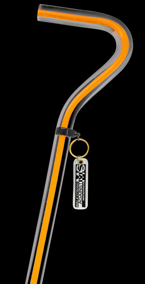 "Be Bold Wear Orange" Cane: Orange Streak w/ Floating Bubbles in Clear Shaft