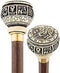 Comoys Astrological Taurus Knob Cane w/ Brown Beechwood Shaft and Brass Collar