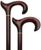 HARVY Mahogany Stained Extra Length Anatomically Correct Walking Cane With Brass Collar
