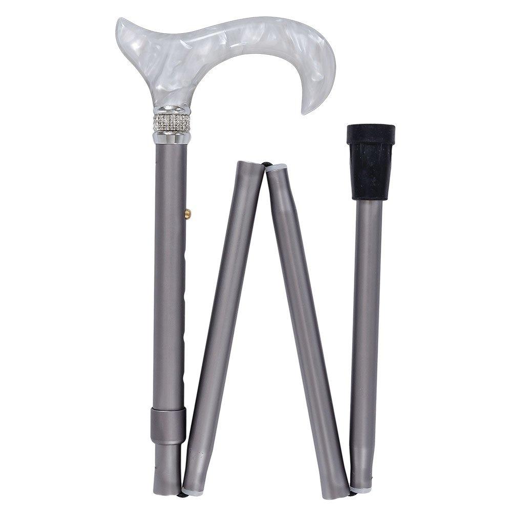 Royal Canes Platinum Pearlz w/ Rhinestone Collar and Silver Shaft Designer Adjustable Folding Cane