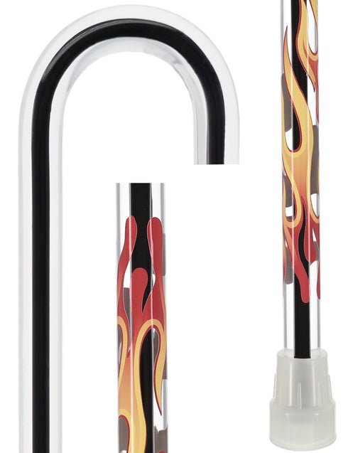 Dr. House Inspired Flame Cane "The Phoenix" - Clear Acrylic, Black Stripe