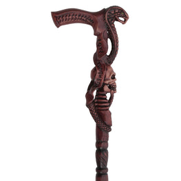 Cobra & Skull Encounter: Intricately Handcarved Artisan Cane