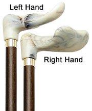 Alex Orthopedic Creme Marble, palm grip walking cane with brown beechwood shaft, brass collar