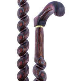 American Woodcrafter Natural Red Colortone Spiral Rope Derby Handle Walking Cane With laminate Birchwood Shaft