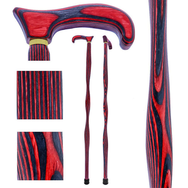 American Woodcrafter Red & Black Colortone Twist Derby Handle Walking Cane w/ laminate Birchwood Shaft