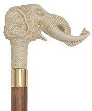 Comoys Faux Ivory Elephant with Tusks-Italian Handle Cane w/ Custom Shaft and Collar