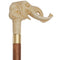 Comoys Faux Ivory Elephant with Tusks-Italian Handle Cane w/ Custom Shaft and Collar