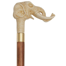 Comoys Faux Ivory Elephant with Tusks-Italian Handle Cane w/ Custom Shaft and Collar