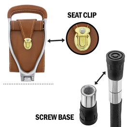Comoys Genuine Leather Adjustable Cane Hammock Chair w/ Carry Bag - Black Shaft