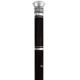 Fayet Flask Tippling Stick w/ Silver Plated Knob & 3-Piece Ebony Wood Veener Black Carbon Fiber Shaft