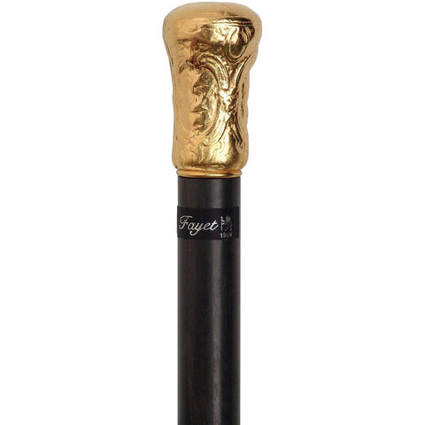 Fayet 14 K Gold Plated Early European Art Reproduction Knob Handle Walking Stick With Stamina Wood Shaft