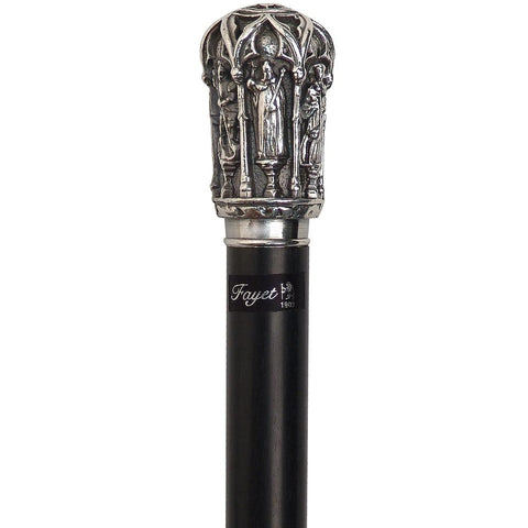 Fayet Roman Cathedral Antique Reproduction Silver Plated Knob Handle With Stamina Wood Shaft