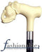 HARVY Faux Ivory Derby Shaped Elephant Handle Walking Cane With Black Maple Wood Shaft and Silver Collar