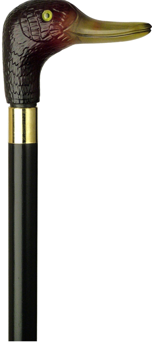 Red Mallard Duck Walking Cane With Black Beechwood Shaft and Brass Col