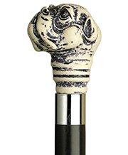 HARVY Scrimshaw Bulldog Walking Cane With Black Beechwood Shaft and Silver Collar
