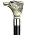 HARVY Scrimshaw Wolf Walking Stick With Black Beechwood Shaft and Silver Collar