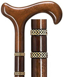 Harvy Braided Gold and Walnut Derby Walking Cane With Walnut Shaft And Double Gold Braided Collar