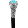 Royal Canes Silver 925r Knob Handle Walking Cane w/ Black Beechwood Shaft and Blue Stone Pillbox