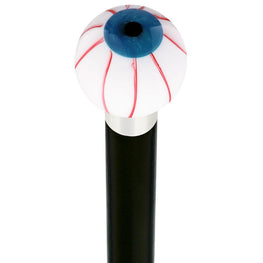 Royal Canes Blue Iris Bloodshot Eye Round Knob Cane w/ Custom Wood Shaft & Collar