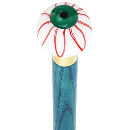 Royal Canes Green Iris Bloodshot Eye Round Knob Cane w/ Custom Color Ash Shaft & Collar
