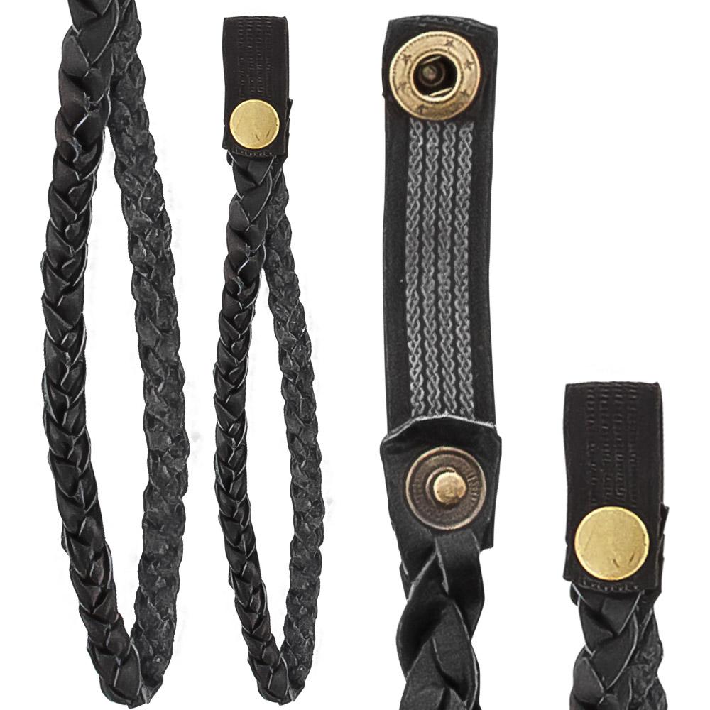 Cane Wrist Strap with Snap Genuine Black Braided Leather (fits