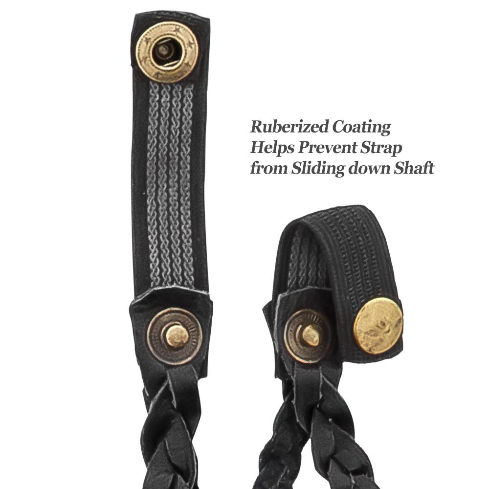 Cane Wrist Strap with Snap Genuine Black Braided Leather (fits