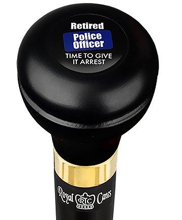 Royal Canes Police Give It Arrest Flask Walking Stick w/ Black Beechwood Shaft & Pewter Collar