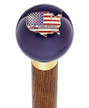 Royal Canes U.S.A Country Flag Translucent Blue Round Knob Cane w/ Custom Color Ash Shaft & Collar