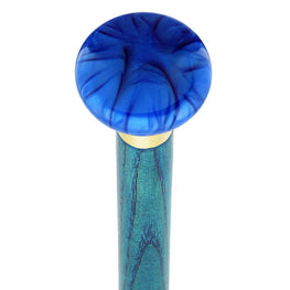 Royal Canes Nostalgia Pearl Blue Flat Top Cane w/ Custom Color Ash Shaft & Collar