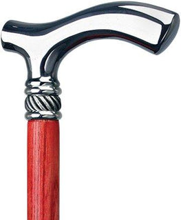 Royal Canes Red Slim Line Chrome Plated Fritz Walking Cane With Red Ash Shaft and Pewter Swirl Collar