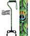Royal Canes Pretty Peacock Aluminum Convertible Quad Base Walking Cane - Adjustable Shaft