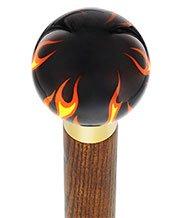 Royal Canes Burst of Flames Black Round Knob Cane w/ Custom Color Ash Shaft & Collar