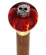 Royal Canes Fire & Brimstone Skull Red Round Knob Cane w/ Custom Color Ash Shaft & Collar