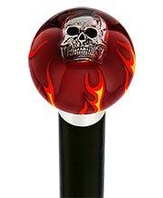 Royal Canes Fire & Brimstone Skull Red Round Knob Cane w/ Custom Wood Shaft & Collar