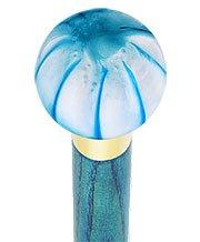 Royal Canes Splash of Blue on Pearl Round Knob Cane w/ Custom Color Ash Shaft & Collar