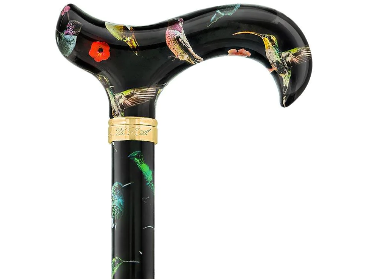Flight of the Hummingbird Designer Derby Adjustable Walking Cane w/ Engraved Collar