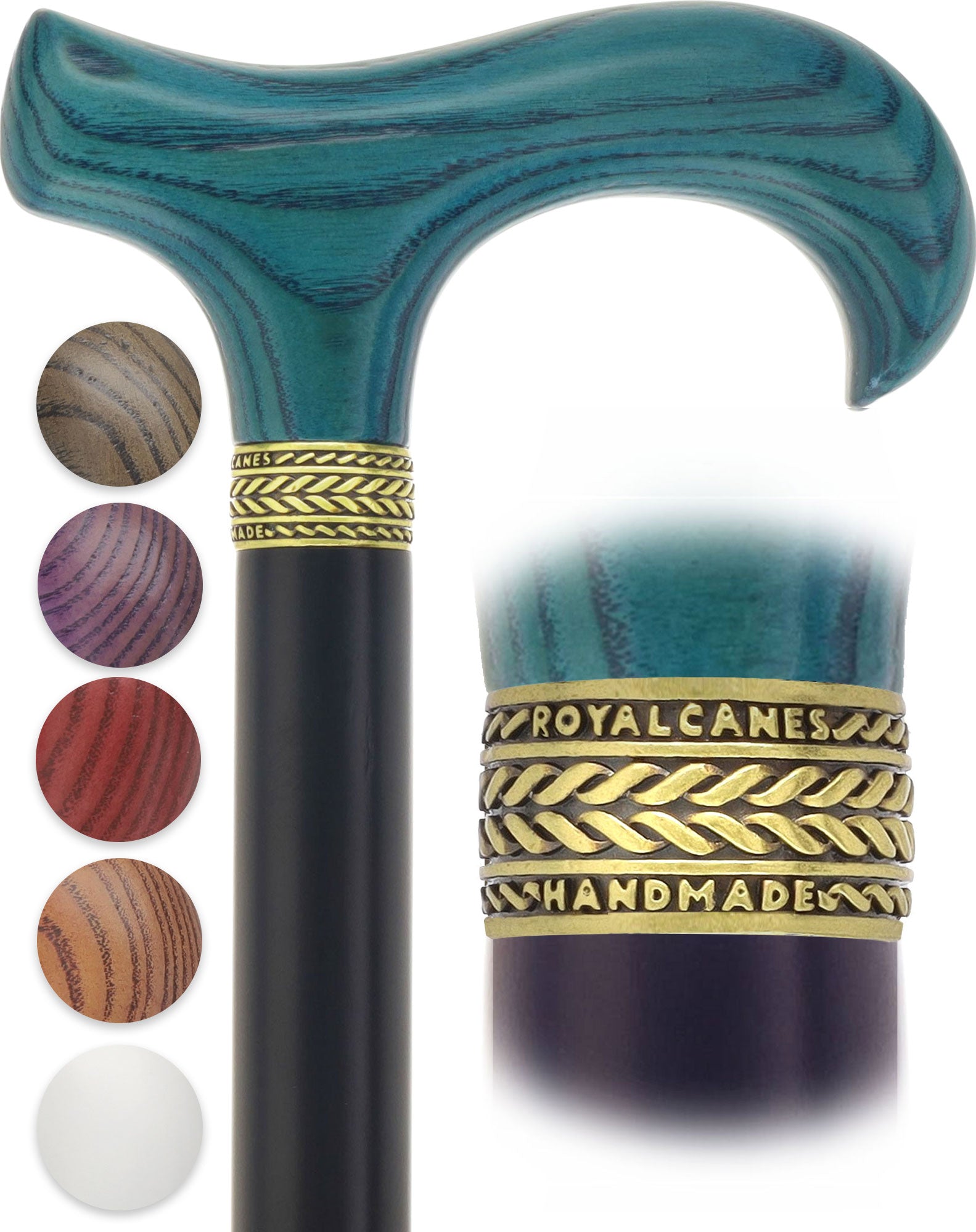 Royal Canes Standard Size Classic Derby: Wood-Stained, Pewter Collar, 6 Color Options