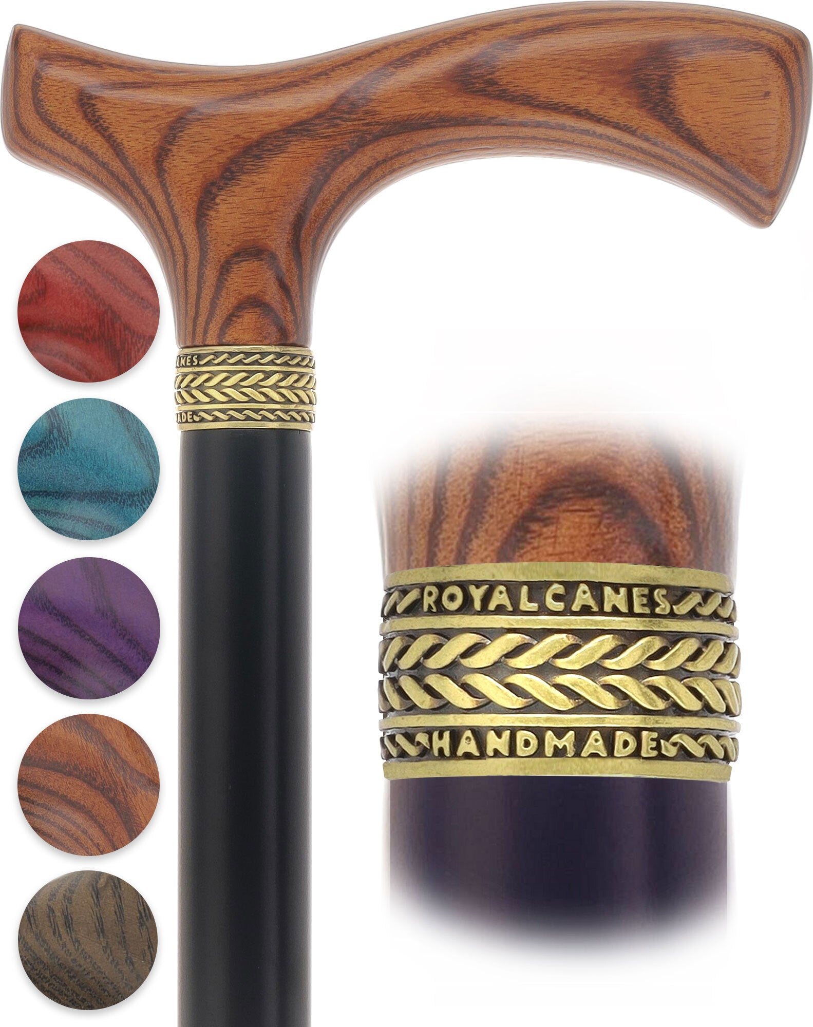 Royal Canes Classic Fritz: Wood-Stained, Pewter Collar (Standard & Slim Profiles)
