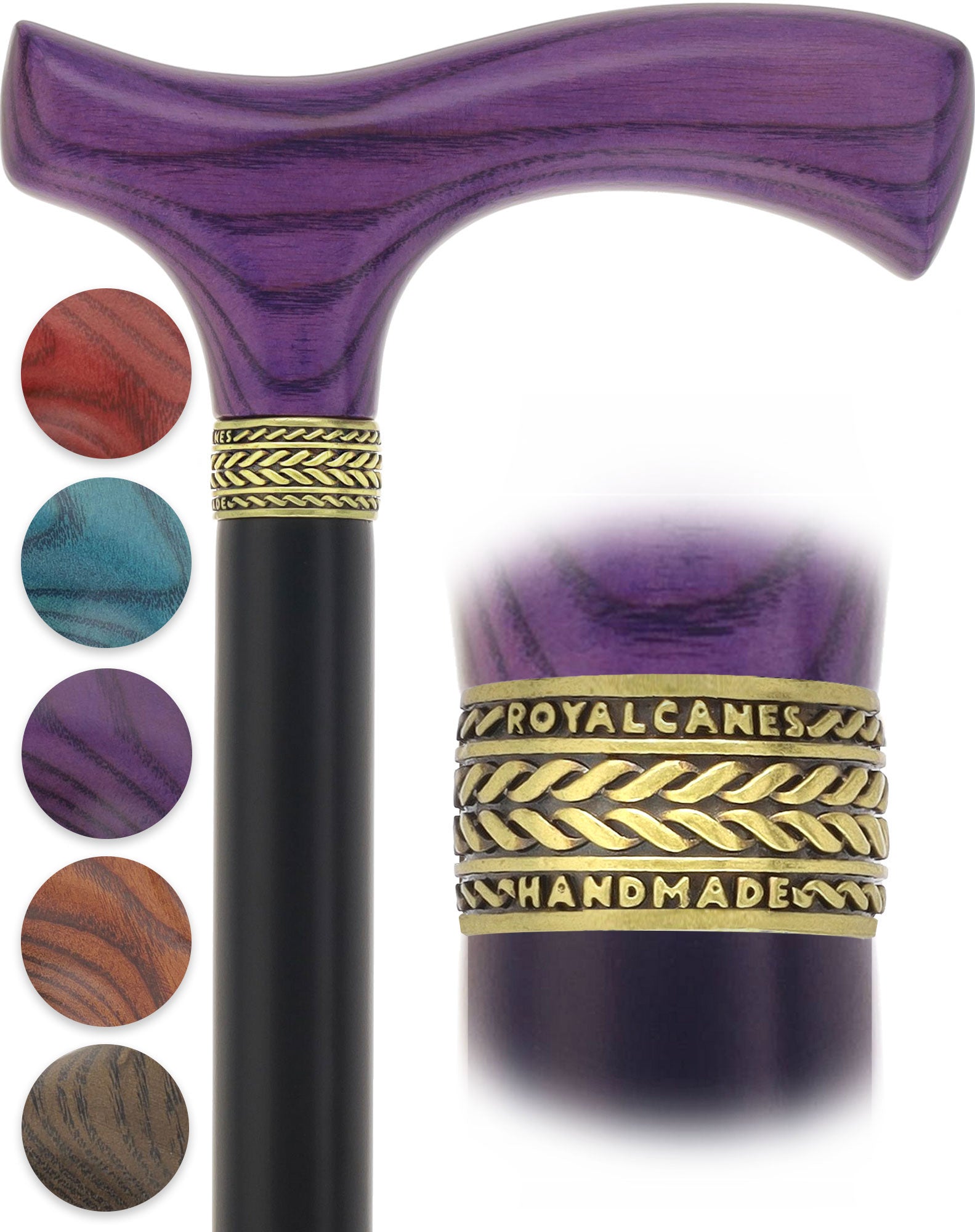 Royal Canes Classic Fritz: Wood-Stained, Pewter Collar (Standard & Slim Profiles)