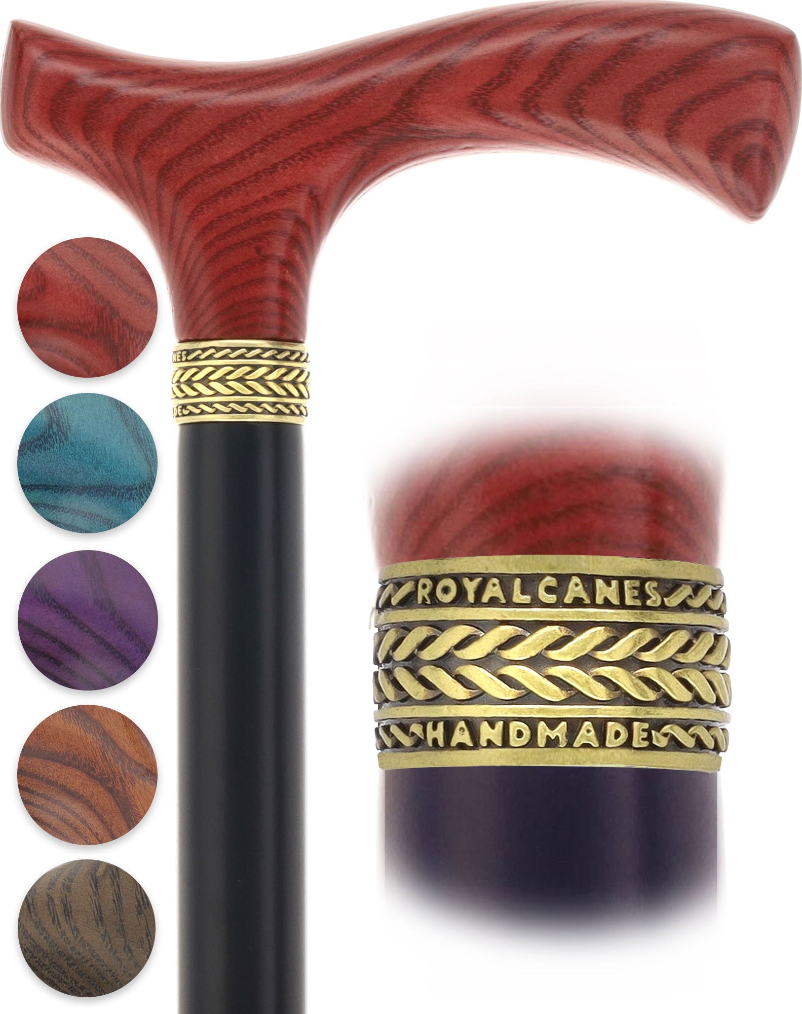 Royal Canes Classic Fritz: Wood-Stained, Pewter Collar (Standard & Slim Profiles)