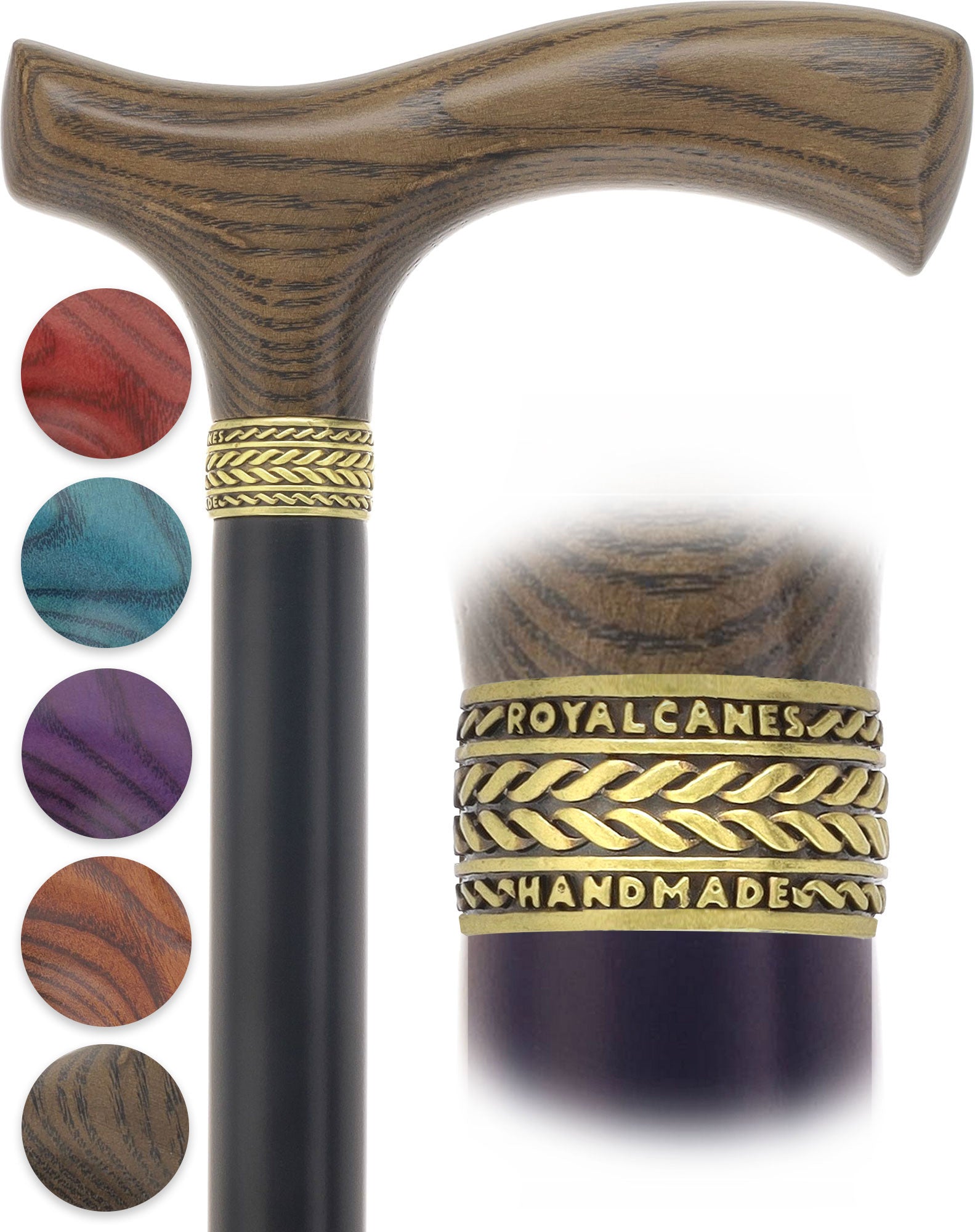 Royal Canes Classic Fritz: Wood-Stained, Pewter Collar (Standard & Slim Profiles)