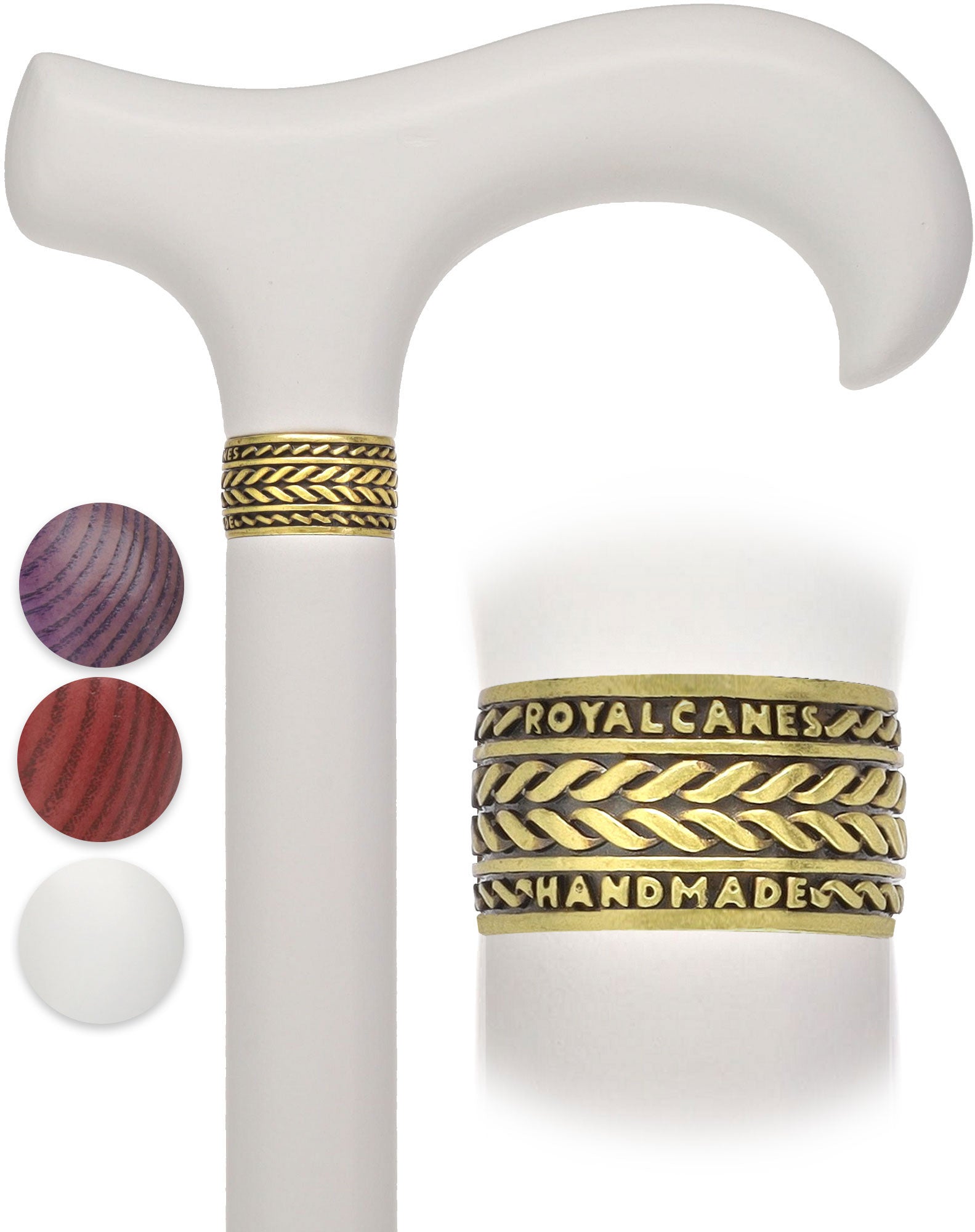 Super Strong Derby Handle Cane - Ash Wood, Pewter Wheat Collar, Matching Stain, 3 Color Options