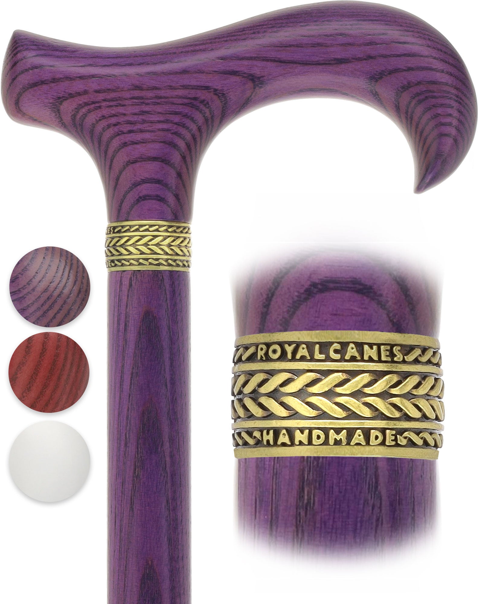 Super Strong Derby Handle Cane - Ash Wood, Pewter Wheat Collar, Matching Stain, 3 Color Options