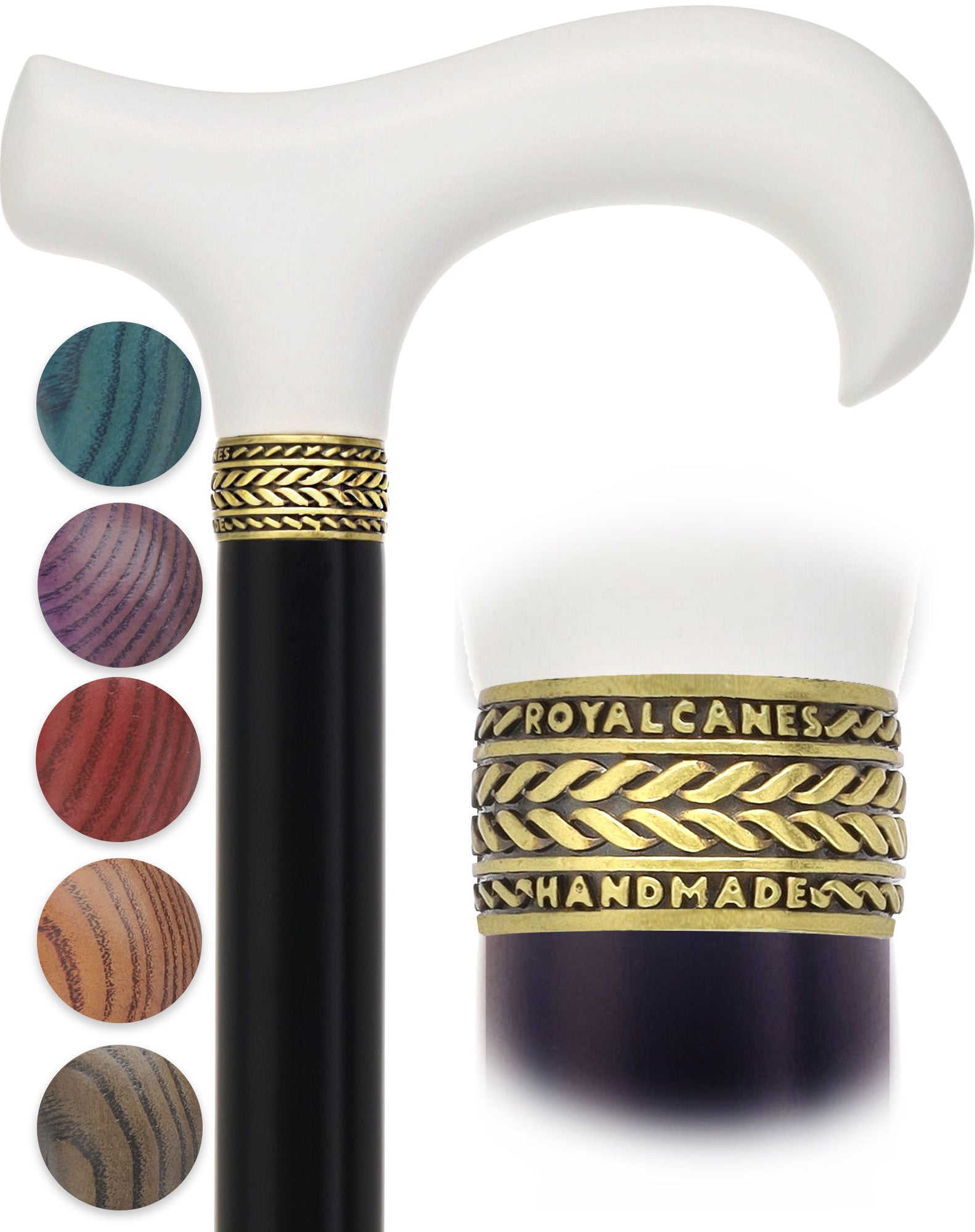 Royal Canes Standard Size Classic Derby: Wood-Stained, Pewter Collar, 6 Color Options