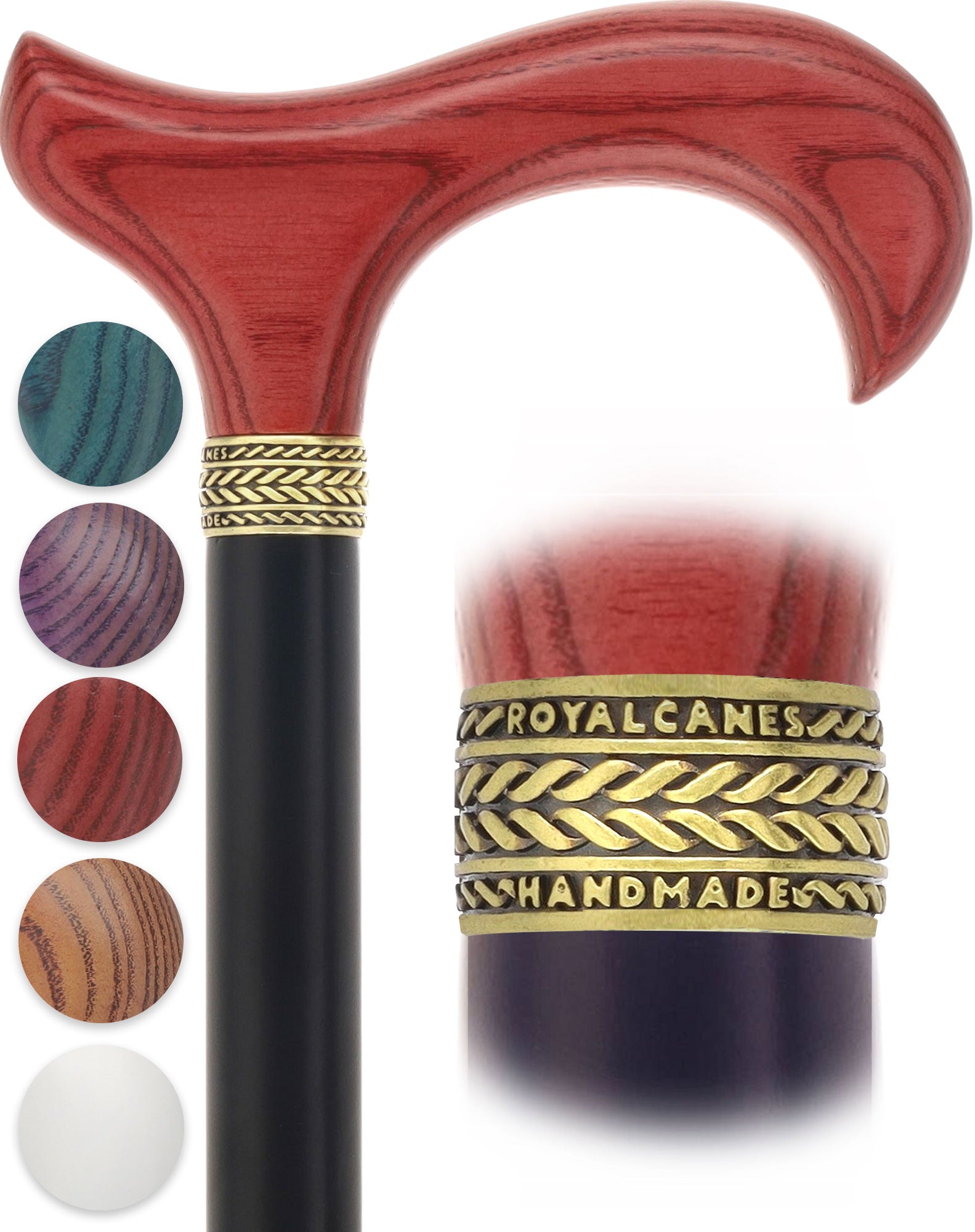 Royal Canes Standard Size Classic Derby: Wood-Stained, Pewter Collar, 6 Color Options